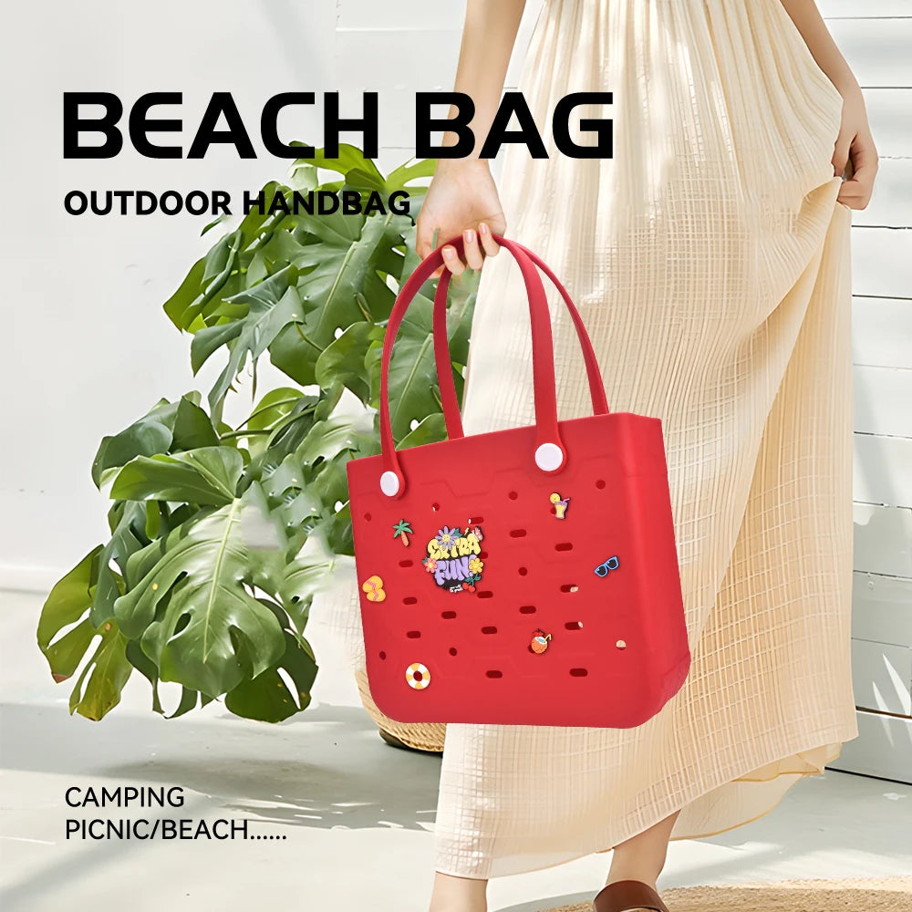 7pcs of cute cartoon beach bag pendant, easy to insert and replace beach bag accessories, travel beach bag pendant accessories