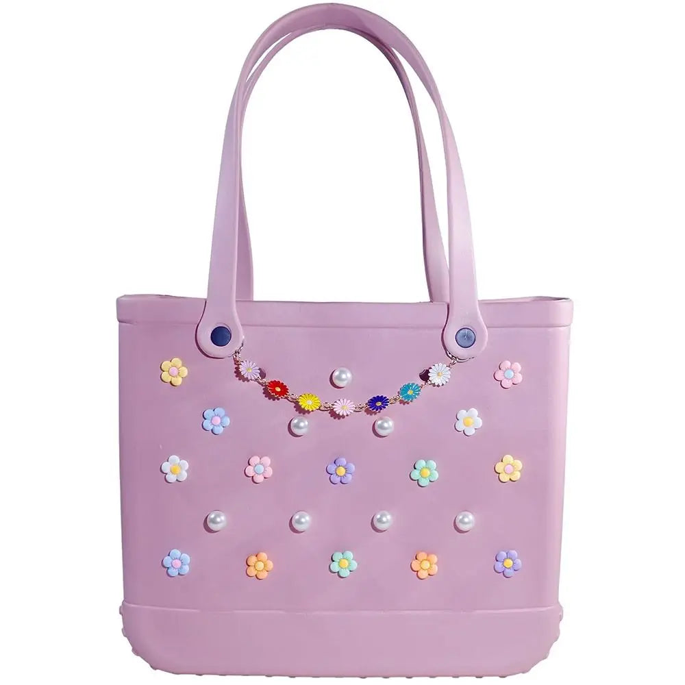 24PCS Colorful Charms for Bogg Bags Rubber Beach Bag Handbag Beach Bag Accessories Charms DIY Flowers and Pearls for Bogg Bag