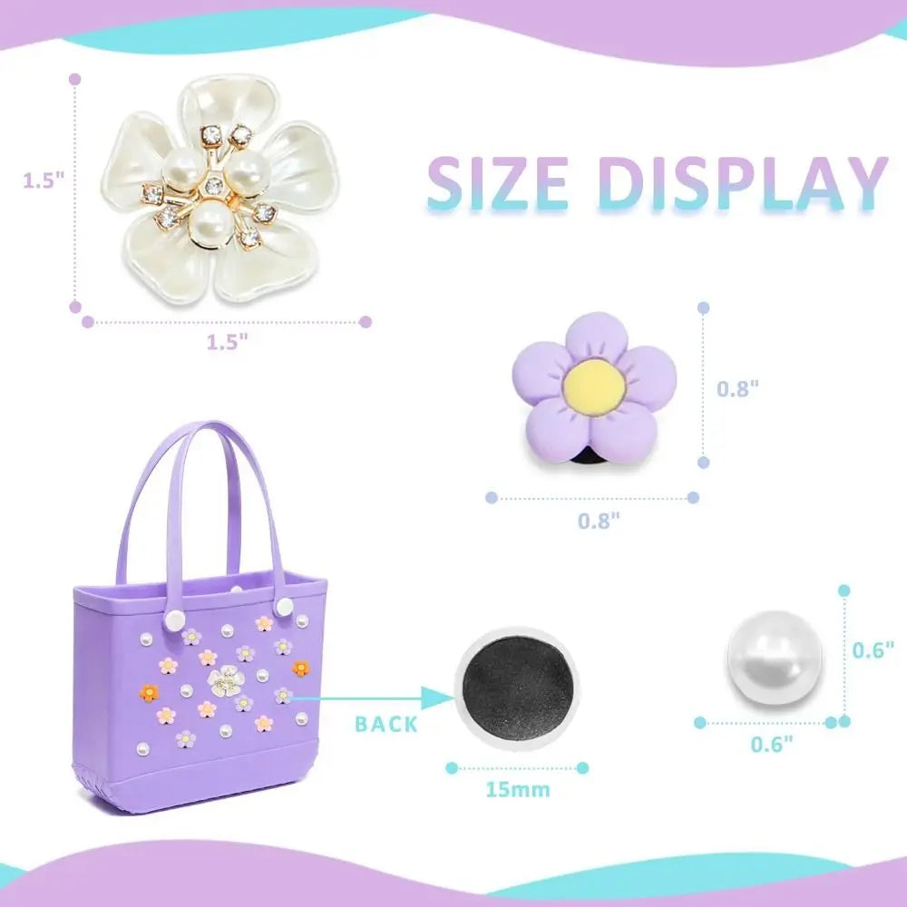 24PCS Colorful Charms for Bogg Bags Rubber Beach Bag Handbag Beach Bag Accessories Charms DIY Flowers and Pearls for Bogg Bag