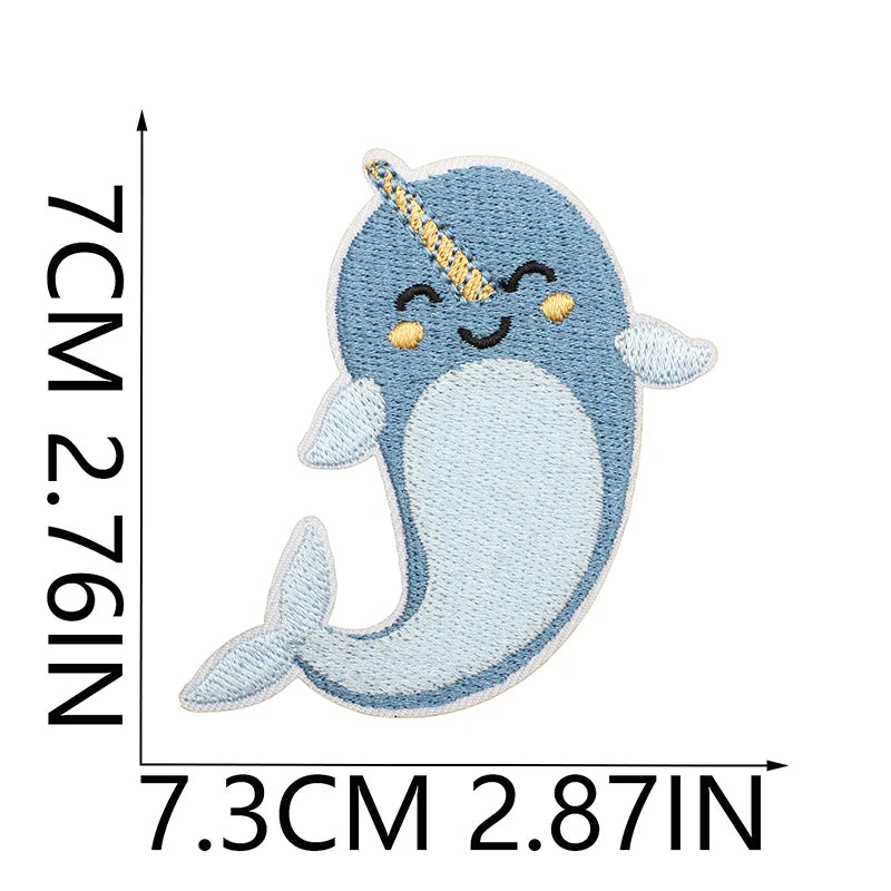 10PCS Marine Creature Embroidered Patches Iron On Patches For Clothes DIY Shark Dolphin Patch Jellyfish Conch Octopus Patch