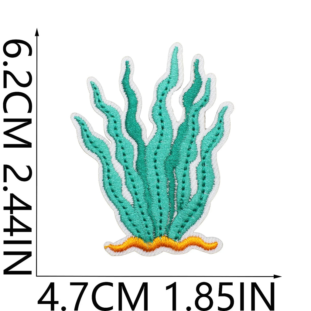 10PCS Marine Creature Embroidered Patches Iron On Patches For Clothes DIY Shark Dolphin Patch Jellyfish Conch Octopus Patch