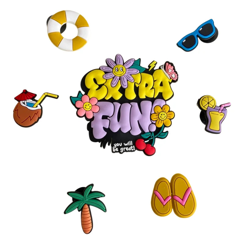 7pcs of cute cartoon beach bag pendant, easy to insert and replace beach bag accessories, travel beach bag pendant accessories