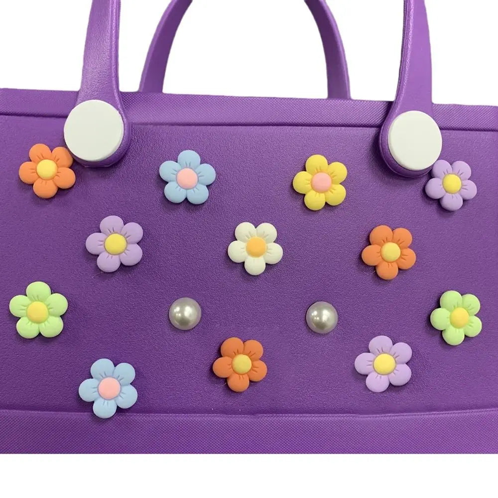 24PCS Colorful Charms for Bogg Bags Rubber Beach Bag Handbag Beach Bag Accessories Charms DIY Flowers and Pearls for Bogg Bag