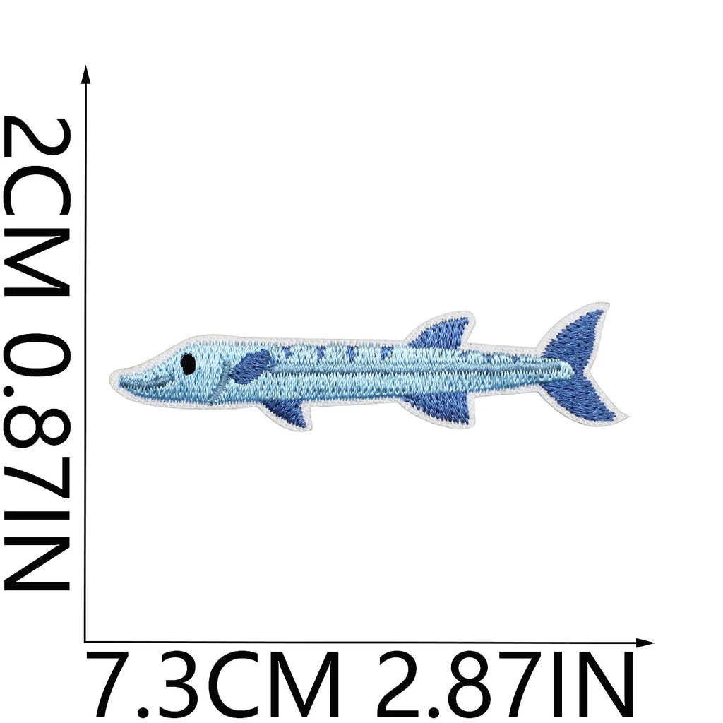 10PCS Marine Creature Embroidered Patches Iron On Patches For Clothes DIY Shark Dolphin Patch Jellyfish Conch Octopus Patch