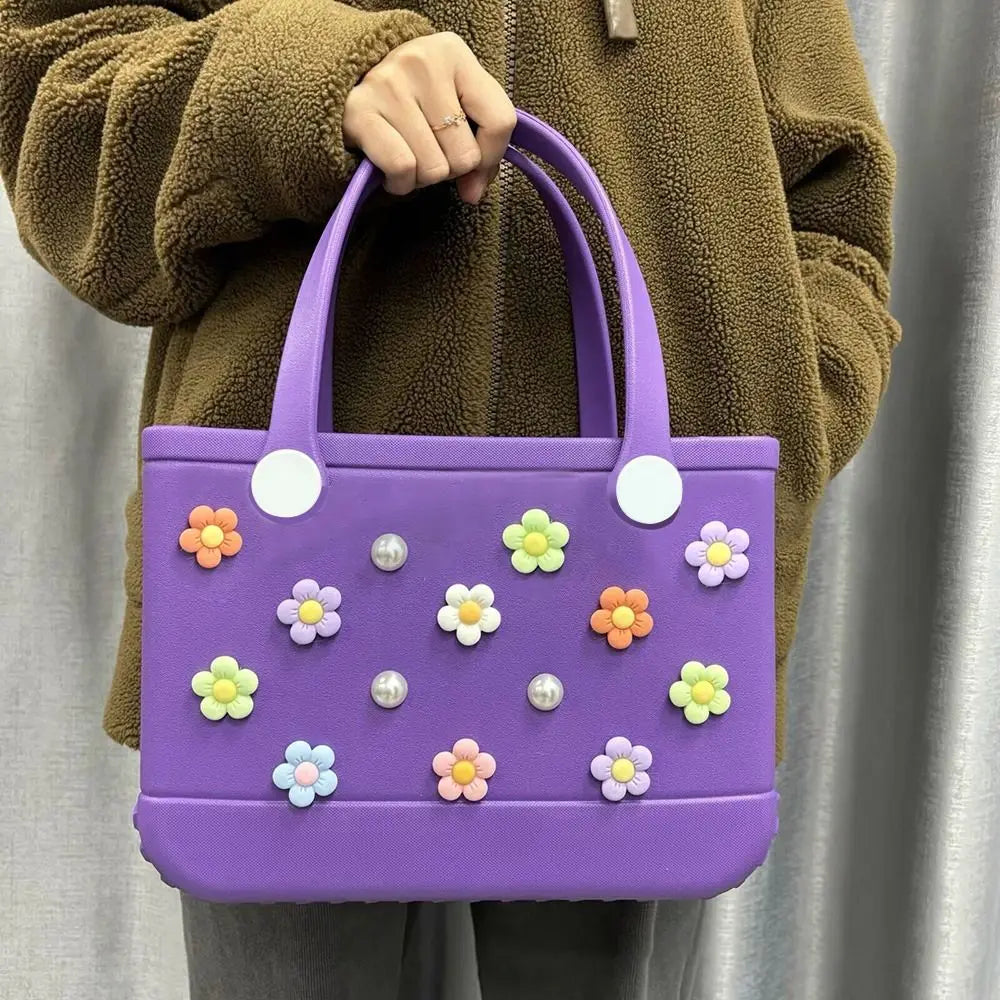 24PCS Colorful Charms for Bogg Bags Rubber Beach Bag Handbag Beach Bag Accessories Charms DIY Flowers and Pearls for Bogg Bag